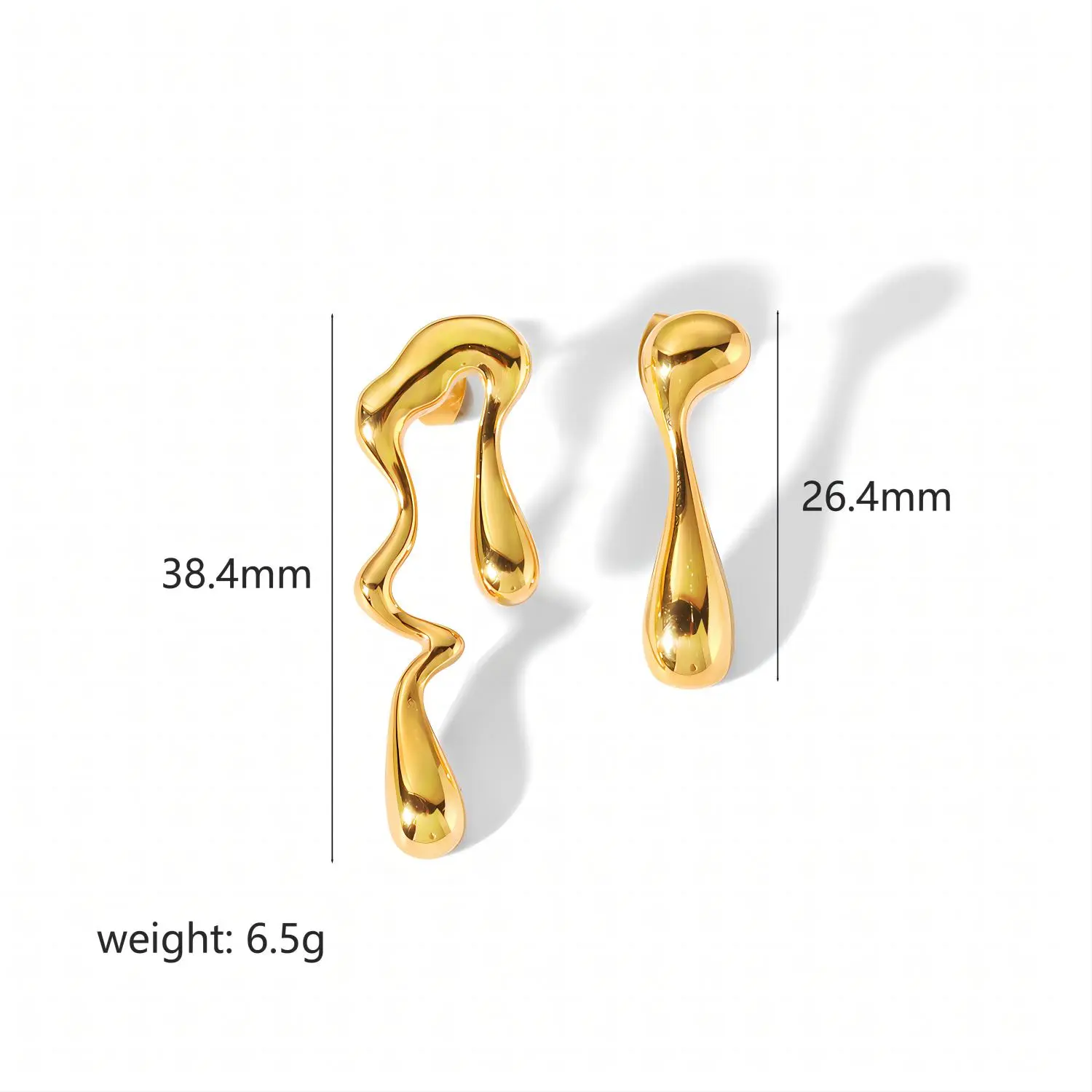 1 Pair Fashionable Niche Style Asymmetric Shape Stainless Steel 18K Gold Plated Women's Stud Earrings h5 Picture2